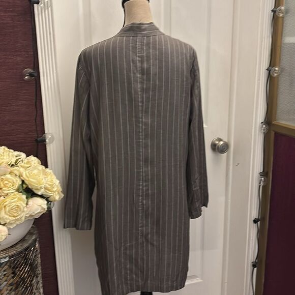 120% lino Striped Gray open front linen Cardigan, L - Picture 8 of 12